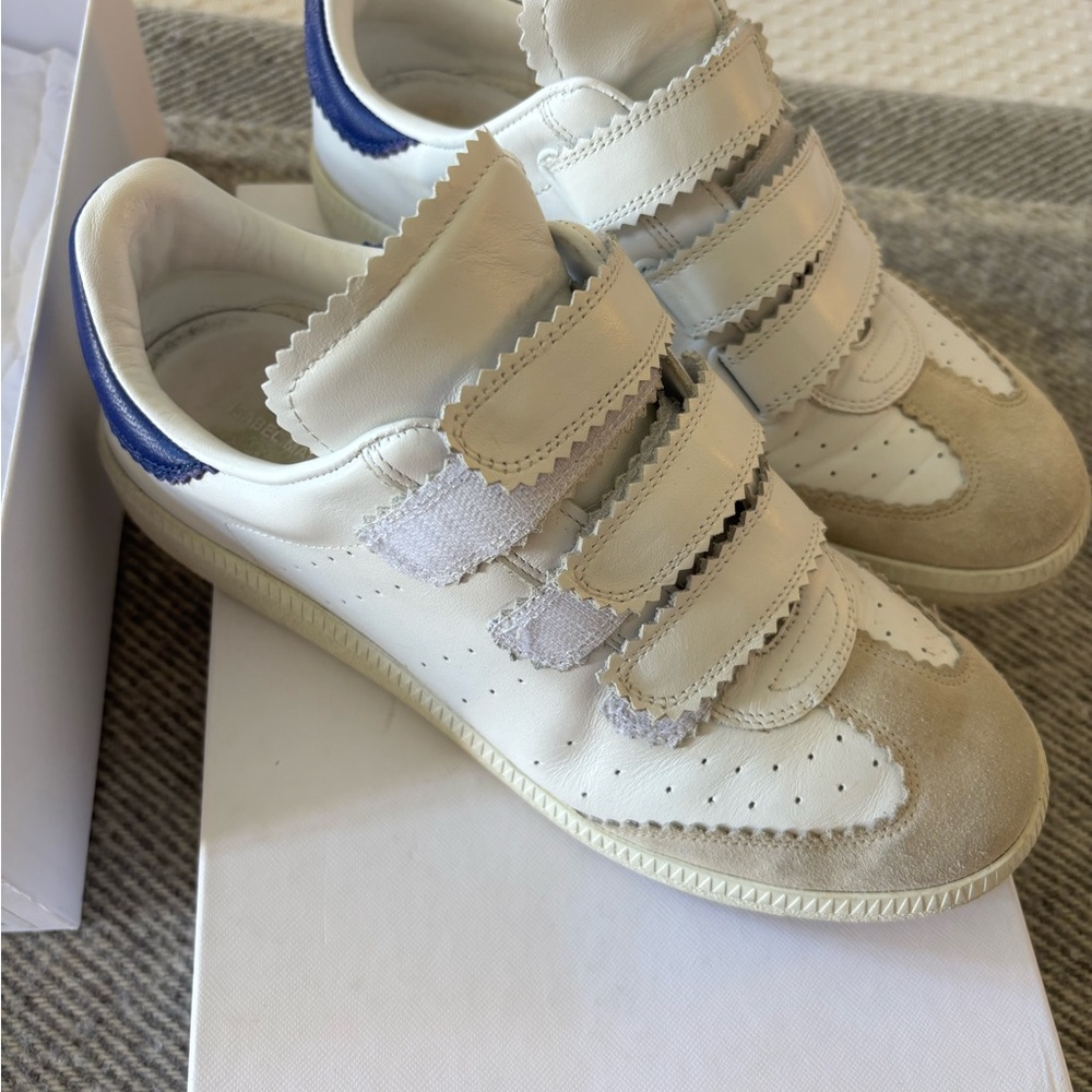 Isabel Marant Beth White and Blue Velcro Sneakers 39